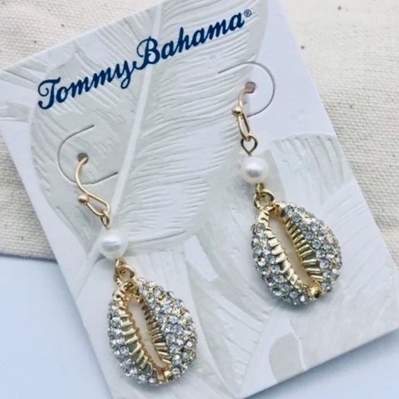 TOMMY BAHAMA EARRINGS CRYSTAL SHELL / FRESHWATER PEARL ⭐️  BEACHY BOHO - Picture 2 of 8